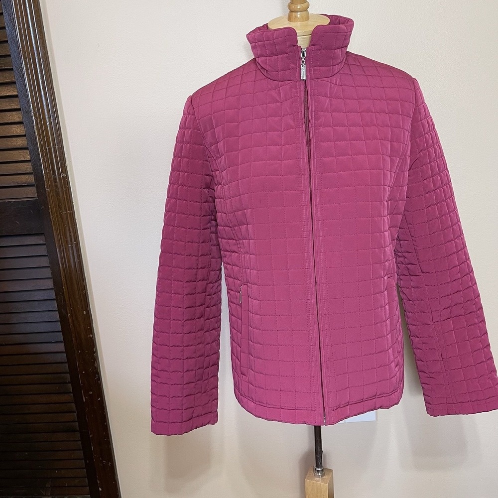 B. Moss Magenta Pink Grid Quilted Full Zip Puffer Jacket Womens‎ Medium 11644MMR